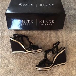 White House Black Market Sandals Gold Wedges